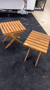 lot 145 image: Pair of Folding Wooden Patio Tables