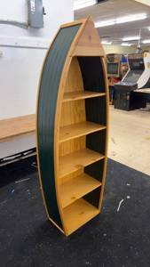 lot 156 image: Tall Wooden Boat-Shaped Bookshelf with Green Sides