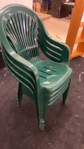 lot 158 image: Set of 5 Green Plastic Patio Chairs