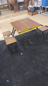 lot 170 image: Vintage Folding Picnic Table with Integrated Benches