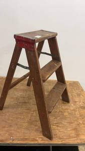 lot 180 image: Vintage Wooden Step Ladder with Metal Brackets