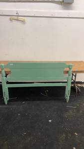 lot 185 image: Vintage Wooden Headboard and Footboard Set in Teal Finish