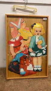 lot 196 image: Framed Vintage Paper Doll Set with Outfits