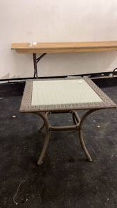 lot 197 image: Square Wicker Patio Table with Glass Top