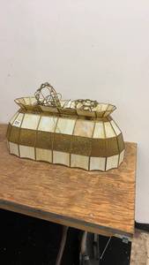 lot 231 image: Vintage Stained Glass Hanging Lamp with Brass Chain