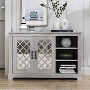 GALANO Millicent Dusty Gray Oak 45.7 in. 2 Door Sideboard with Shelves   Customer Returns See Pictures