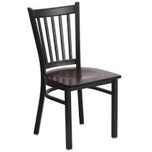 Lot of Flash Furniture Hercules Series Black Vertical Back Metal Restaurant Chair with Walnut Wood Seat    Customer Returns See Pictures