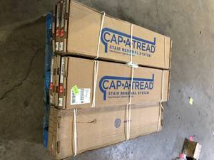 8 Boxes of Cap A Tread Auburn Scraped OakEdgeview Hickory 47in.Lx12.15in.Wx1.69in.T Laminate Stair Tread and Reversible Riser Kit Customer Returns See Pictures