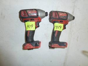 lot 419 image: Milwaukee Impacts x2, 18V, #2656-20, #2657-20