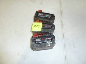 lot 451 image: Milwaukee 5.0 Lithium Batteries x 3