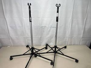 lot 49 image: Lot of 2 Pitch-It by SHARP Portable Adjustable Lightweight I.V. Poles - Max Height Up To 74 - In Excellent Condition