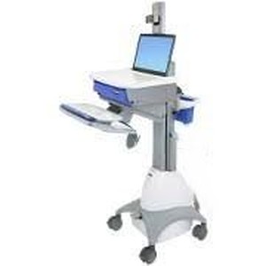 lot 13 image: WOW MSRP $4000 Ergotron StyleView Industrial Grade Mobile Laptop Or Stand UpSit Computer Workstation Height Adjustable Platform Medical COW Cart Desk - Battery Untested - No Key