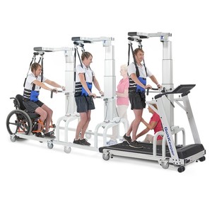 lot 12 image: MSRP $12,000 LiteGait Physical Therapy Gait Training System Height Adjustable Patient Lift - Great Working & Cosmetic Condition  When raising lift it sticks a little...no treadmill included 1st pic is a stock photo