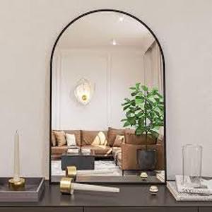 lot 4 image: TA 30 in. H x 20 in. W Black Modern Arch Framed Mirror   Customer Returns See Pictures