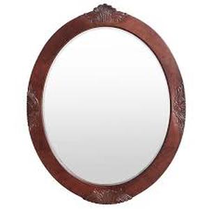 lot 12 image: Home Decorators Collection Winslow 30 in. W x 38 in. H Round Wood Framed Wall Bathroom Vanity Mirror in cherry   Customer Returns See Pictures