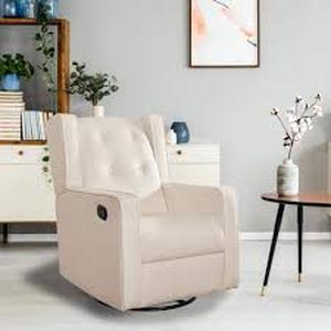 lot 14 image: HOMESTOCK Cream Microfiber Swivel Glider Recliner Rocker, Nursery Glider Recliner Nursery Chair Customer Returns See Pictures