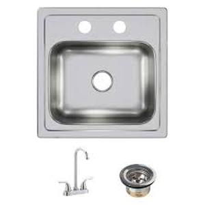 lot 25 image: Elkay 15 in. Drop-in Single Bowl 20-Gauge Durable Satin Stainless Steel Kitchen Sink Kit w Faucet   Customer Returns See Pictures