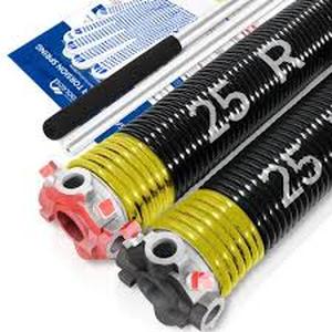 lot 26 image: YOTOOLGDS 207 in. Wire x 2 in. x 25 in. L Electrophoresis Garage Door Torsion Springs in Yellow Left and Right with Winding Bars   Customer Returns See Pictures