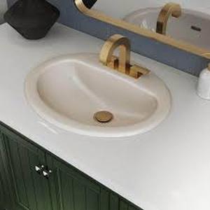lot 29 image: Glacier Bay Aragon 20 in. Drop-In Oval Vitreous China Bathroom Sink in Bone   Customer Returns See Pictures
