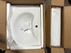 lot 28 image: Bathroom Ceramic Sink and Pedestal  Customer Returns See Pictures