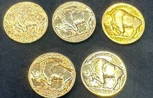 24kt Gold Plated Buffalo Nickels (lot of 5)