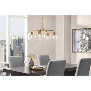 Hampton Bay Nelwyn 25 in. 4-Light Vintage Brass Chandelier with Clear Glass Globe Shades Customer Returns See Pictures