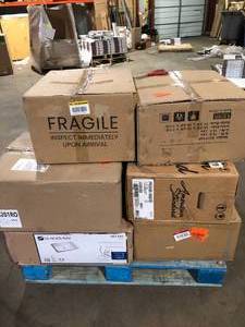 Pallet of Mixed Assorted Ceramic Bathroom Sinks Various Models and Conditions  Customer Returns See Pictures
