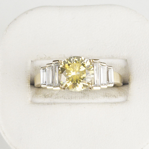 Absolute Canary Round With Cz Baguettes 14K Yellow Gold Ring. Size 9. Estimated Replacement Value $1000 Low Reserve
