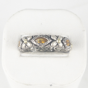 Barbara Bixby Citrine Floral Sterling And 18K Yellow Gold Band Estimated Replacement Value $150. Size 10 - 10.25.