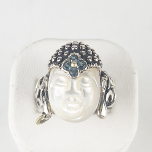 Barbara Bixby Carved Mother Of Pearl Buddha Sterling And 18K Yellow Gold Statement Ring Estimated Replacement Value $350. Size 10 - 10.25.