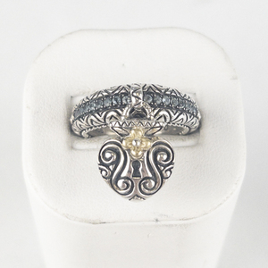 Barbara Bixby Blue Topaz Dangle Heart Lock Charm Sterling And 18K Yellow Gold Ring Estimated Replacement Value $200. Size 7 - 7.25.