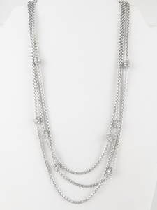 Judith Ripka Trible Box Chain Link With Diamonique Rondel Station Sterling Silver Necklace.  Estimated Replacement Value $250