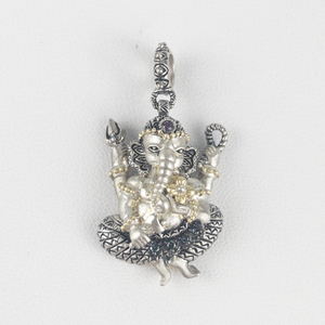 Barbara Bixby Irradiated Blue Diamond & Gemstone Ganesh sterling and 18K yellow gold CharmPendant. Estimated Replacement value $400