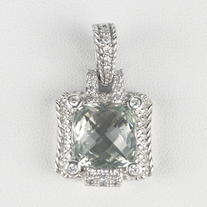Judith Ripka Prasiolite & CZ sterling silver Enhancer. Estimated Replacement value $200