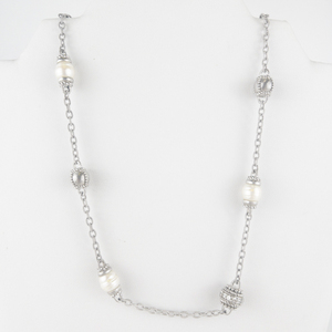 Judith Ripka Cultured Pearl Diamonique Sterling Silver Station Necklace.  Estimated Replacement Value $200