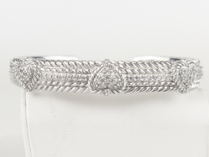 Judith Ripka Diamonique Triple Heart Rope Boarder Sterling Silver Hinged Cuff Bracelet. Estamated Replacement Value $300