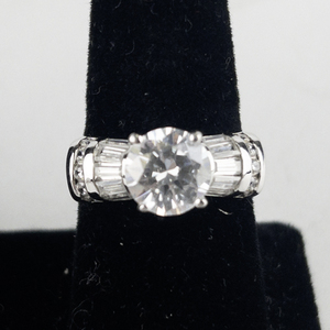 Amsterdam Diamond (ADI)  Round & Baguette Cut CzSterling Silver Engagement Style Ring. Size 9.5 - 9.75.