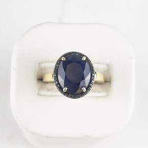 Bangkok Ratnaraj Jewelers Color Treated Blue Sapphire & Irradiated Blue Diamond Halovermeil Ring. Size 6.75 - 7.