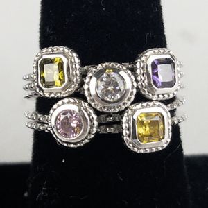 Esposito  Group Of 5 Multi-Colored Cz Stack Sterling Silver Rings. Size 10 - 10.25.