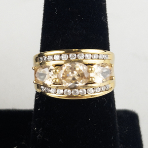 Technibond Pink Colored Stones (Morganite Cz) & Cz Channel Set Vermeil Statement Ring . Size 9 - 9.25.