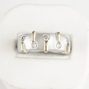 Two Tone Cz Inlay 18K Gold Electroplate Band. Size 8.5 - 8.75.