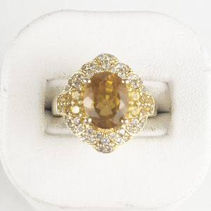 Bangkok Ratnaraj Jewelers Citrine & Cz Accented Vermeil Statement Ring . Size 5.75 - 6.