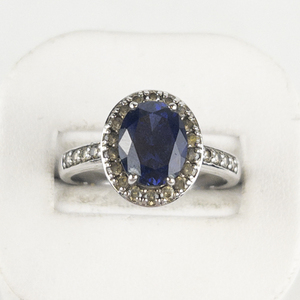 Far East Gem & Jewelry  Lab Grown Sapphire & Cz Sterling Silver Ring. Size 10 - 10.25.