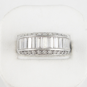 Meda  Cz Baguette Cut Channel Set Sterling Silver Band. Size 9.75 - 10.