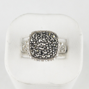 Marcasite & Cz Accented Square Sterling Silver Statement Ring . Size 10 - 10.25.