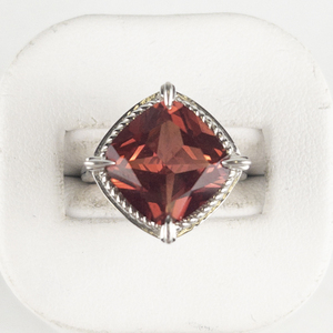 Cushion Cut Lab Grown Ruby Sterling Silver Statement Ring . Size 6 - 6.25.