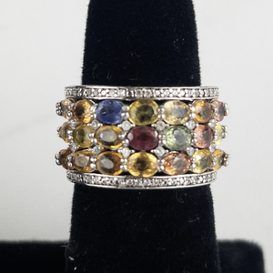 Jain Guarav Multi-Color Sapphire Sterling Silver Band Ring. Size 7 - 7.25.