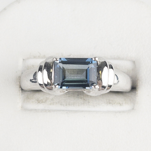 Emerald Cut London Blue Topaz Sterling Silver Ring. Size 10 - 10.25.