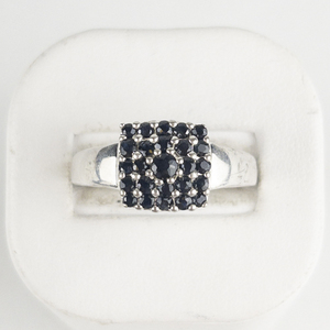 Caspian International (CI)  Black Round Cut Cluster Sterling Silver Ring. Size 10 - 10.25.