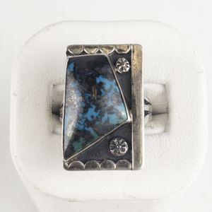 (Navajo) Large Turquoise Sterling Silver Ring. Size 7 - 7.25.